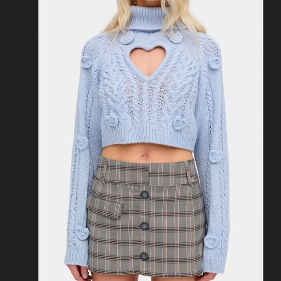 💙 NWT Love & Lemons Baby Blue Rebecca Heart Cutout Sweater Appliqué Knit Size M - Picture 4 of 11